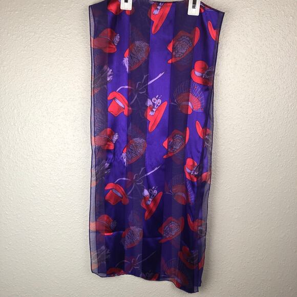 Purple & Red Hat Print Striped Lightweight Scarf - Picture 6 of 10